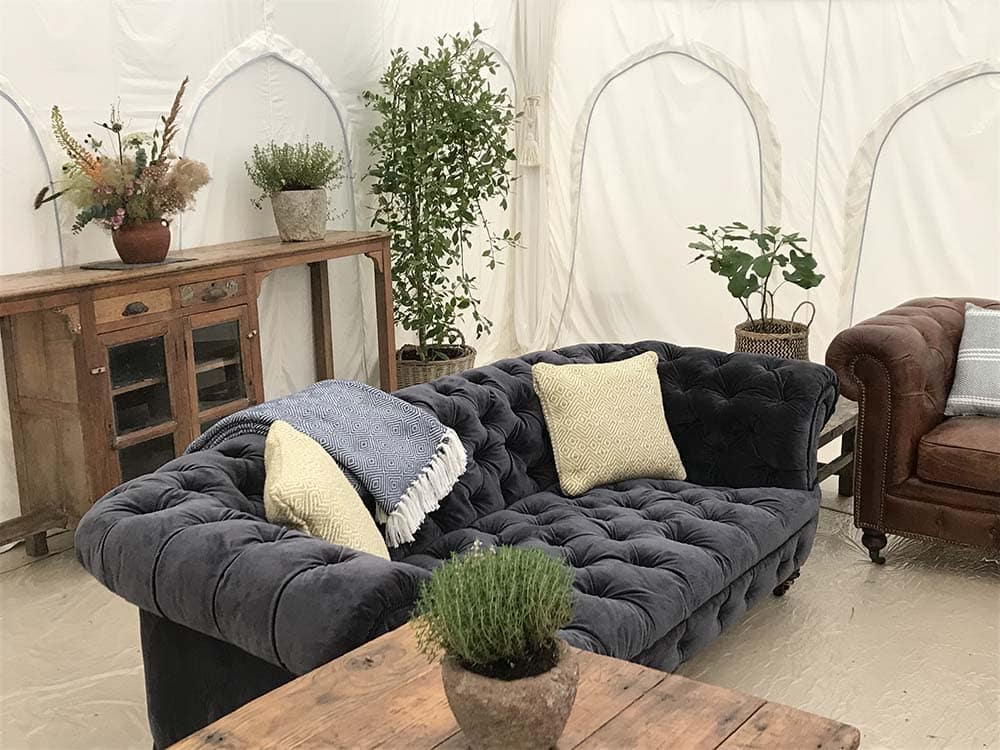 Blue Velvet 3 Seater Chesterfield sofa for Hire