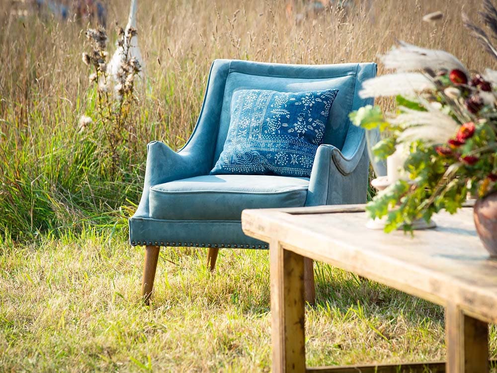 Blue velvet accent chair for Hire Devon, South West