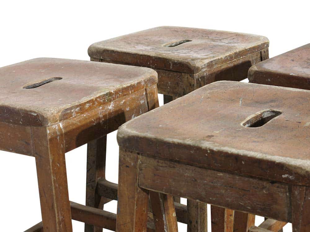 Vintage Wooden Laboratory Stools for Hire London, South East